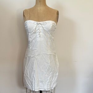 Bershka White Strapless Corset Tie Front Mini Dress M 100% Cotton 4